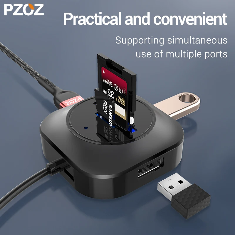 PZOZ usb-хаб USB 2,0 высокоскоростной 3/4 устройство для чтения карт SD TF все в одном Мульти USB Hab адаптер для ПК компьютера usb разветвитель аксессуары