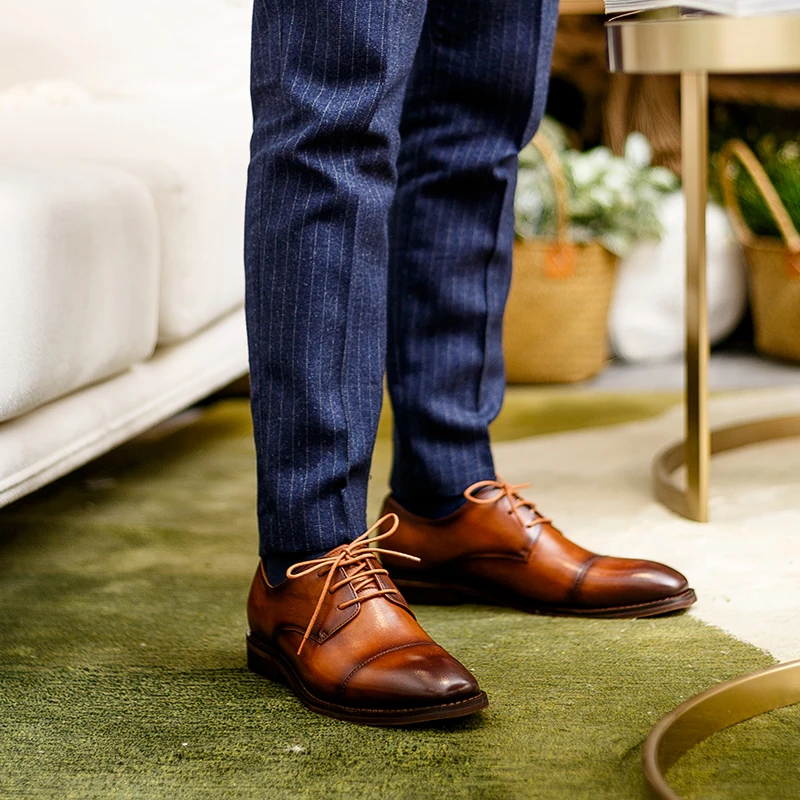 New Genuine leather handmade Men's Shoes Lace-up splicing Derby Shoes Men's business dress Shoes Bullock oxford male