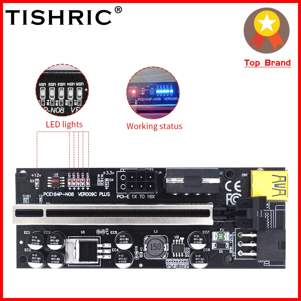 TISHRIC LED Riser 009S 009C Plus PCIE PCIE Riser For Video Card PCI