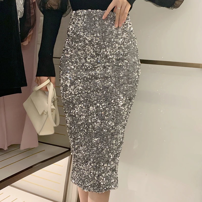 

HIGH STREET Newest 2019 Baroque Designer Skirt Women's Glitter Sequined Skirt