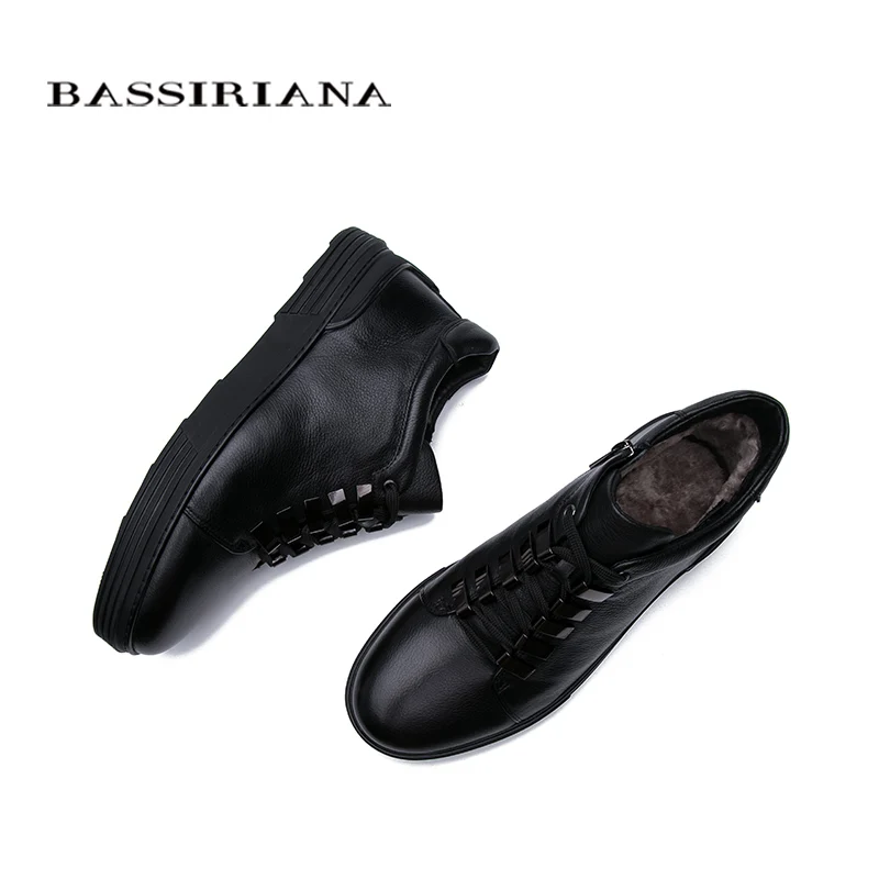 BASSIRIANA 2019 new warm black leather men's winter boots ankle boots soft genuine wool Men 'S shoes