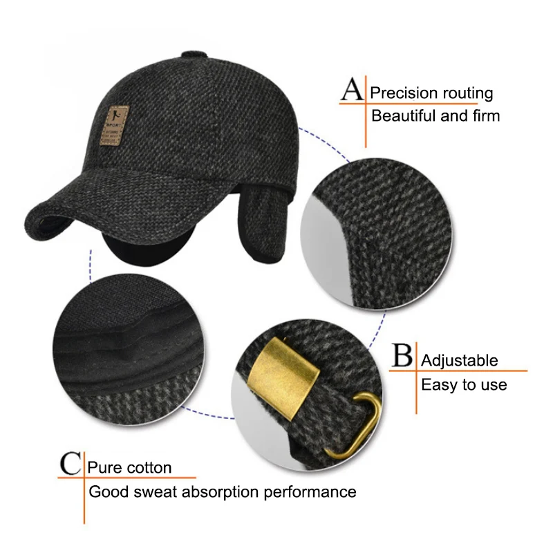 Бейсболка с защитой от ушей, хит, зимняя шапка для папы, теплые утолщенные хлопчатобумажные бейсболки, облегающие шапки для мужчин