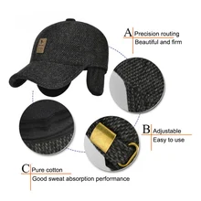 Бейсболка с защитой от ушей, хит, зимняя шапка для папы, теплые утолщенные хлопчатобумажные бейсболки, облегающие шапки для мужчин