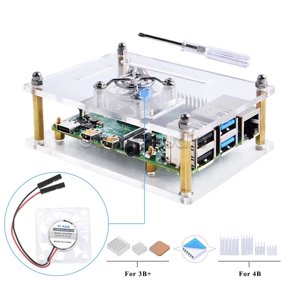 Новинка! Прозрачный/темно-коричневый акриловый чехол для Raspberry Pi 4 модель B, чехол с охлаждающим вентилятором для Raspberry Pi 4B/3B+/3B/2B доска - Color: Clear