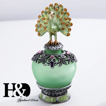 

H&D 40ml Jeweled Peacock Capped Perfume Bottle Fancy Retro Empty Refillable Glass Frosted Mini Scented Fragrance Container Decor