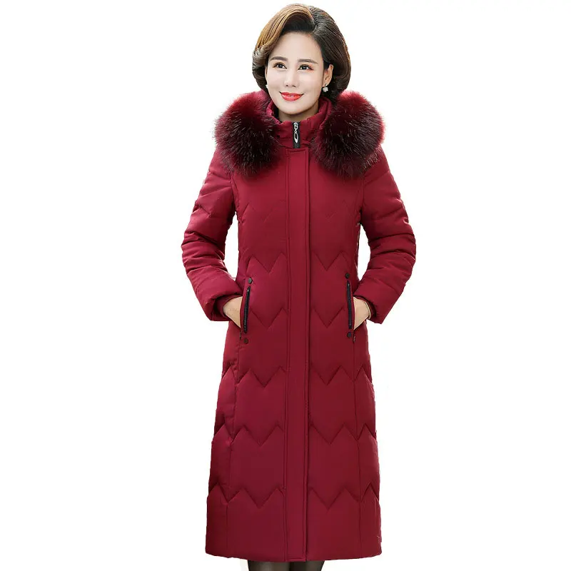 Goedkoop Vrouwen Kleurrijke Bontkraag Lange Hooded Oversized Winter Down Jas Dikke Warme Jas Katoen Gewatteerde Gewatteerd Parka 3D Grote Pocket