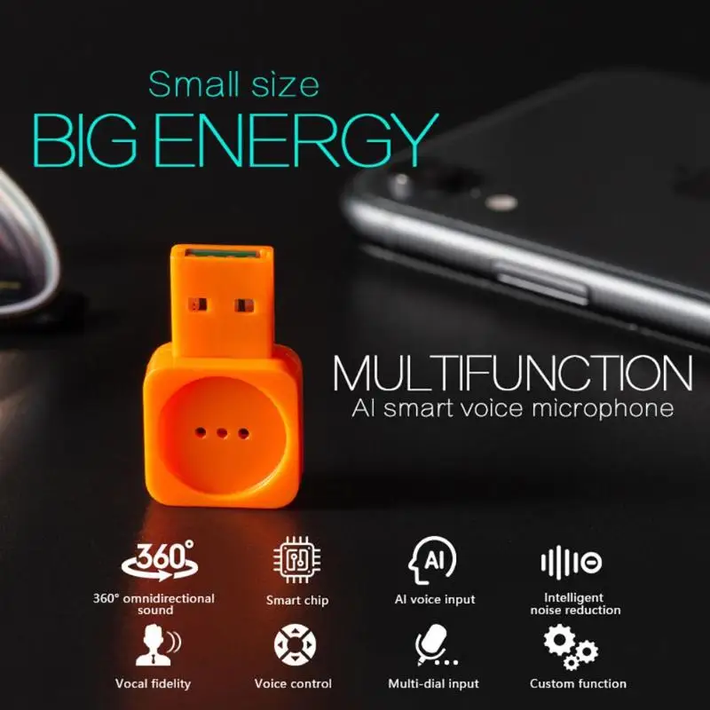 AI Smart USB микрофон Портативный всенаправленный звук студия речевой микрофон Голосовое управление вход перевод аудио адаптер