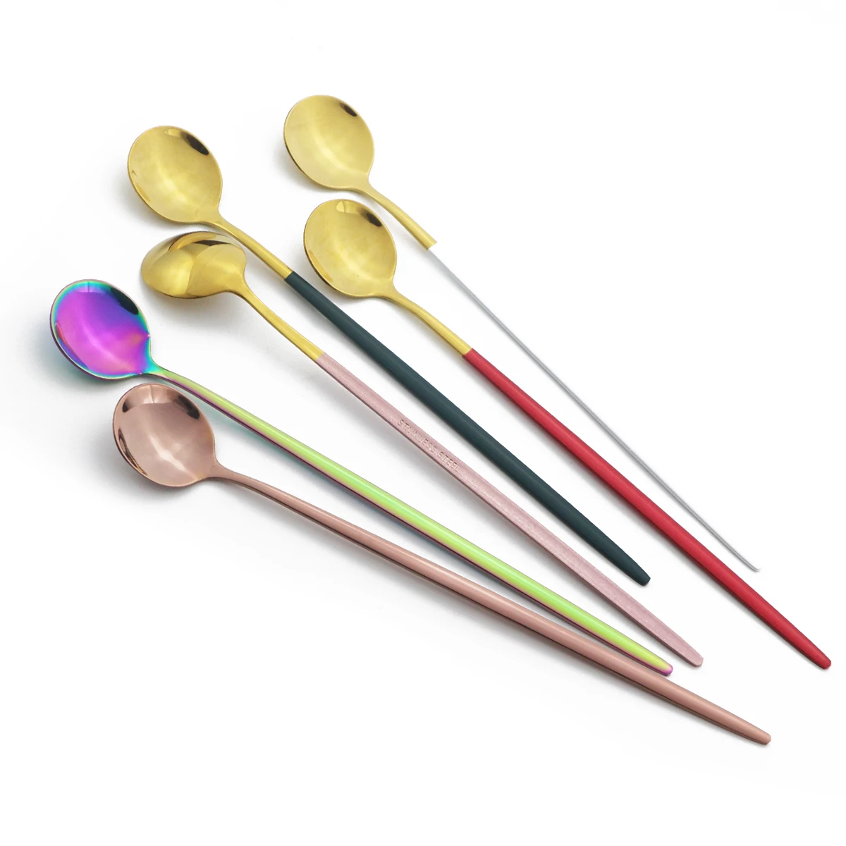 Cutlery Set Western Style Cutlery Set Picnic Cutlery Set Stainless Steel Cutlery Set Picnic Tableware Camping Cutlery Set Colorful Dessert Tea Spoon Dinnerware Juice Coffee Stir Spoon Cutlery Set Ice Cream Long Handle Scoop Stainless Steel Tableware