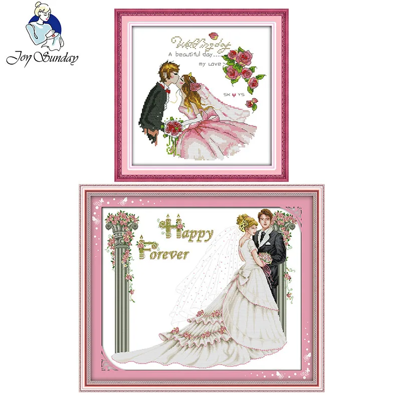 Joy Sunday Набор для вышивания крестиком Свадебный Печатный холст DMC 14CT ткань Счетный Набор для вышивания рукоделия свадебный подарок домашний декор