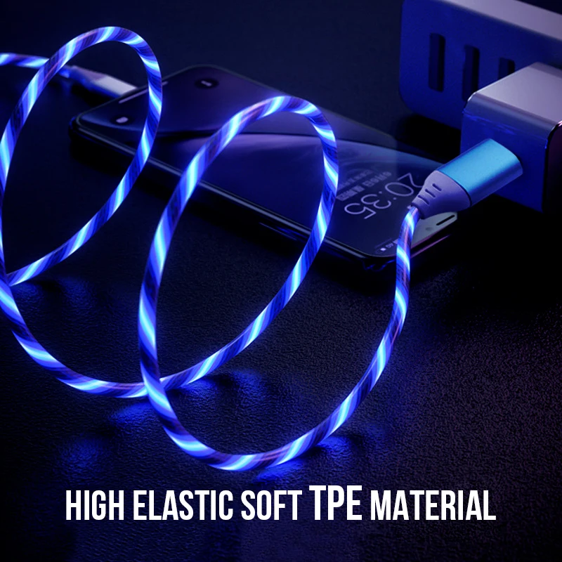 Светодиодный светящийся зарядный кабель USB Type C/Micro USB/8 Pin для iPhone X Samsung Galaxy S9
