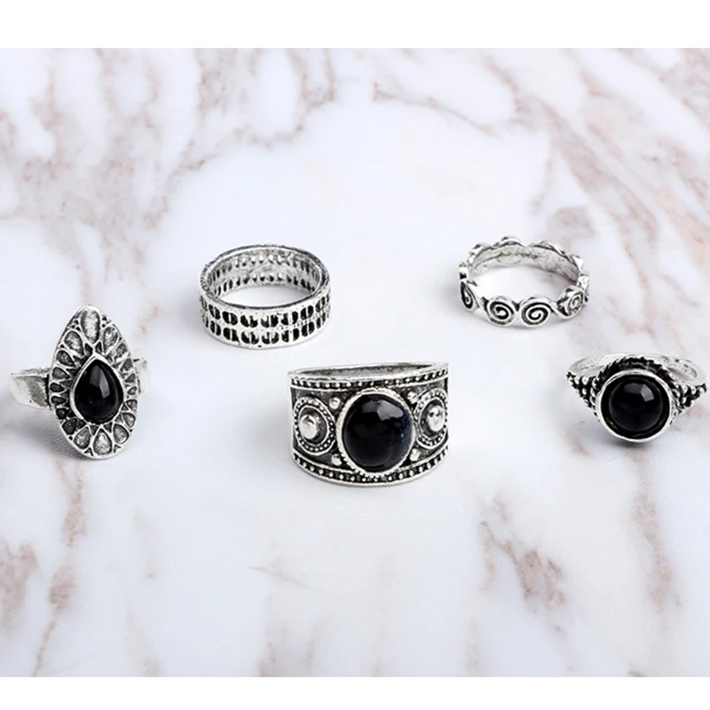 Tocona 5 шт./компл. винтажные Ретро Кольца с резьбой под старину золото серебро