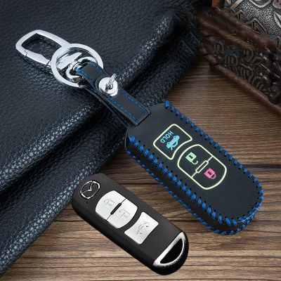 Подходит для Mazda key bag Angkesaila key набор Mazda CX-4 Artez CX-5 кожаная ручная швейная сумка для ключей - Название цвета: 3 button blue line