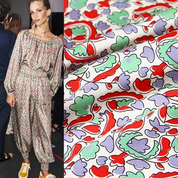 

100X145cm Fashion Week Small floral Pattern Twill Polyester Fabric For Woman Summer Dress Blouse Tissu Tela Хлопок матери