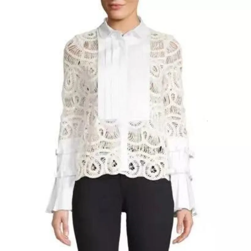 Осень и зима новые продукты лацканы плиссированные Труба рукава Топ Стропы дикие Кружева рубашка D483
