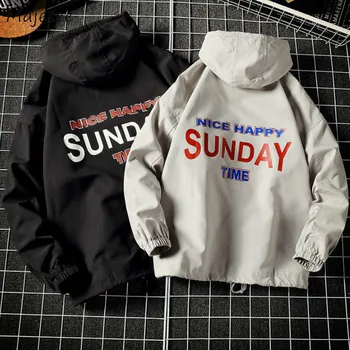 

Men Jackets Ins Korean Style Daily Leisure Chic Trendy Harajuku Letter Printed Loose Hooded BF Mens All-match Simple Outwear