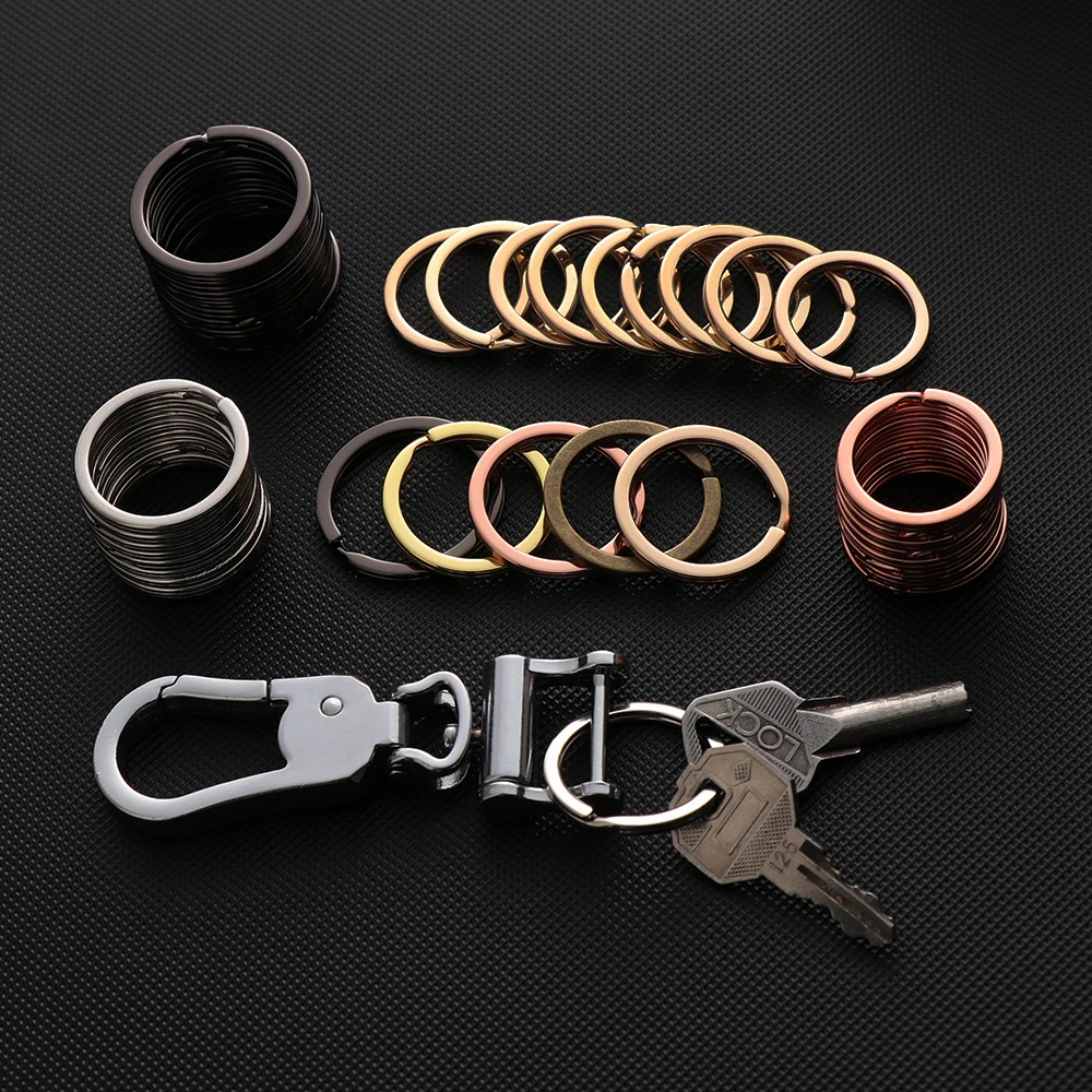 

10 pcs/lot 25mm 28mm 30mm Stainless Steel Hole Key Ring Key Chain Clasps Rhodium Plated Round Split Keychain Carabiner Connector