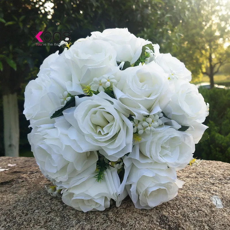 XCOS Свадебный букет ручной работы Искусственный цветок розы buque casamento Свадебный букет для свадебного украшения ramos de novia