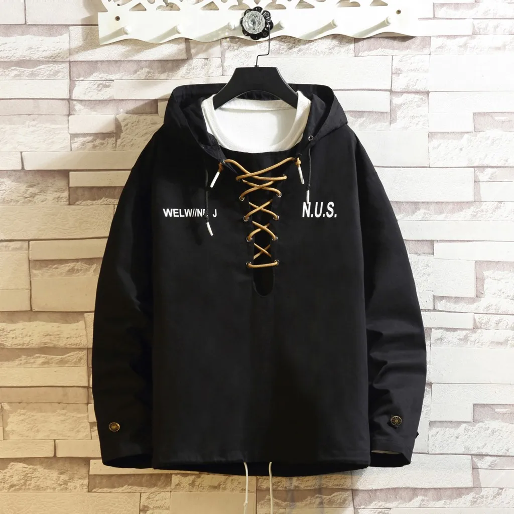 Men's Casual Fashion Frenulum Patchwork Pullover Hoodie Loose Outwear Tops