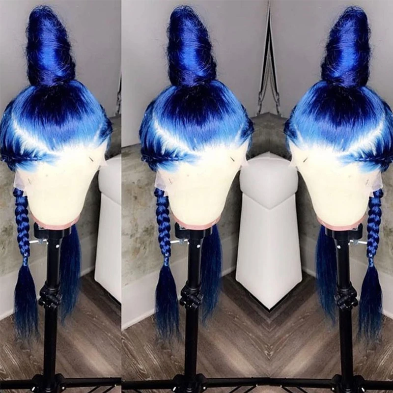 Цветной синий 13x6 Синтетические волосы на кружеве парик объемная волна парики из натуральных волос на кружевной прозрачный Синтетические волосы на кружеве al парик бразильский Dolago цветной парик