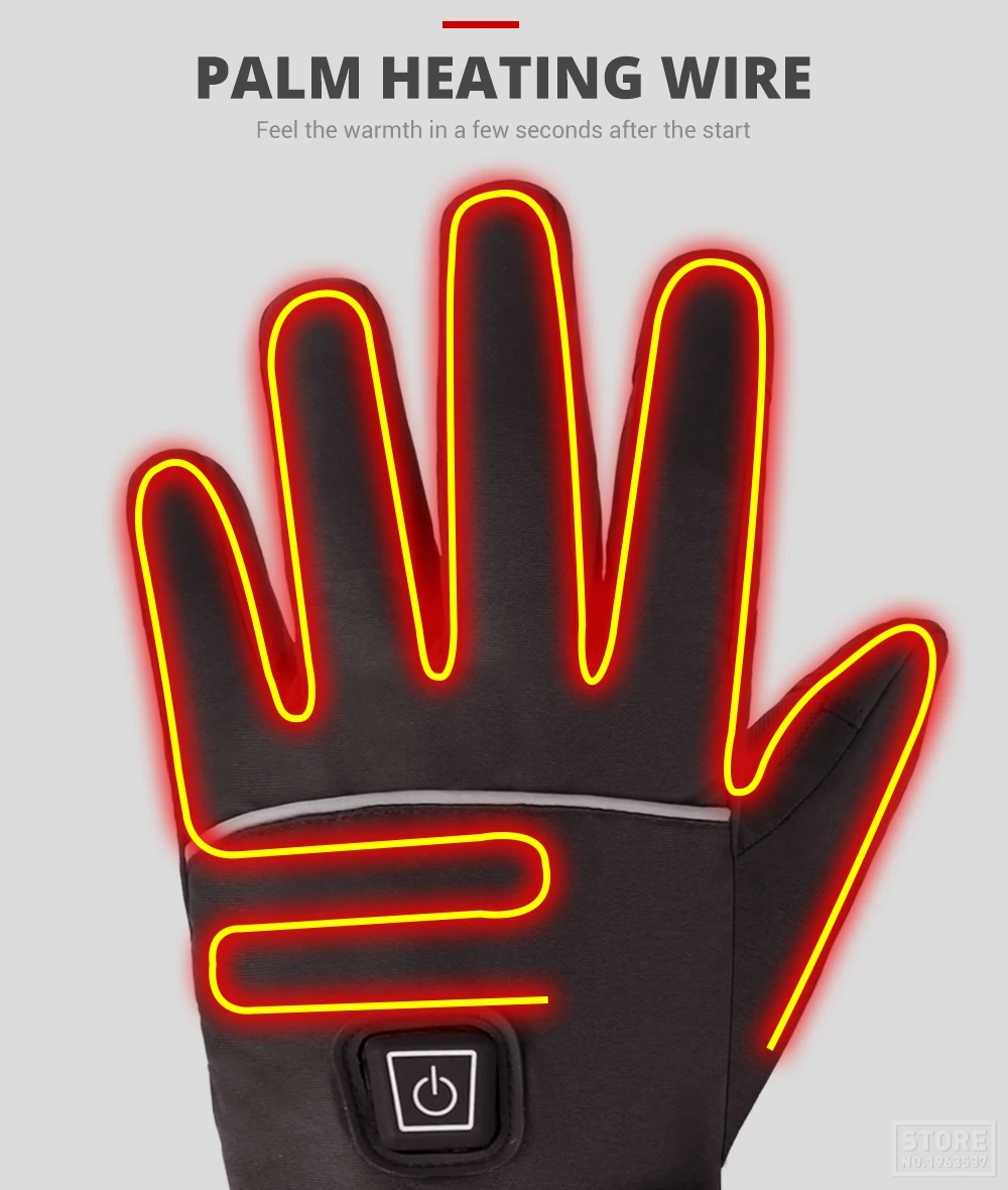 Зимние перчатки для велоспорта, водонепроницаемые, с подогревом, Guantes Ciclismo, сенсорный экран, на батарейках, велосипедные перчатки для гонок, верховой езды, лыжные перчатки