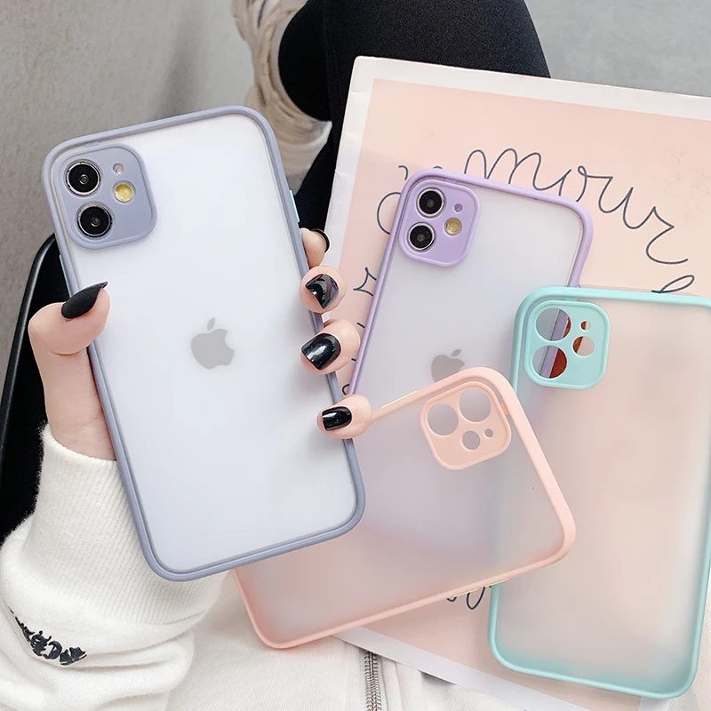 Funda protectora para teléfono móvil iPhone, protector de cámara a prueba de golpes, translúcido, mate, para iPhone 12 11 Pro XS Max XR X 8 7 6 6S Plus SE 2020