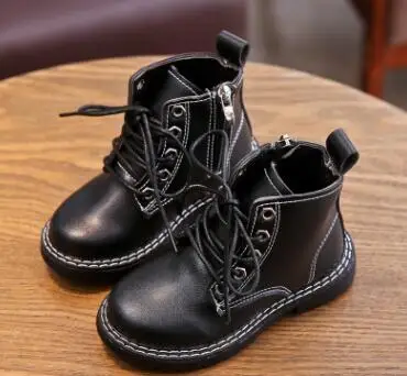 Black Yorkzaler Демисезонный детские ботинки для девочек и мальчиков в европейском и Стиль из искусственной кожи, для детей ботинки martin Водонепроницаемый; обувь для подростков 26-36 - Цвет: Black