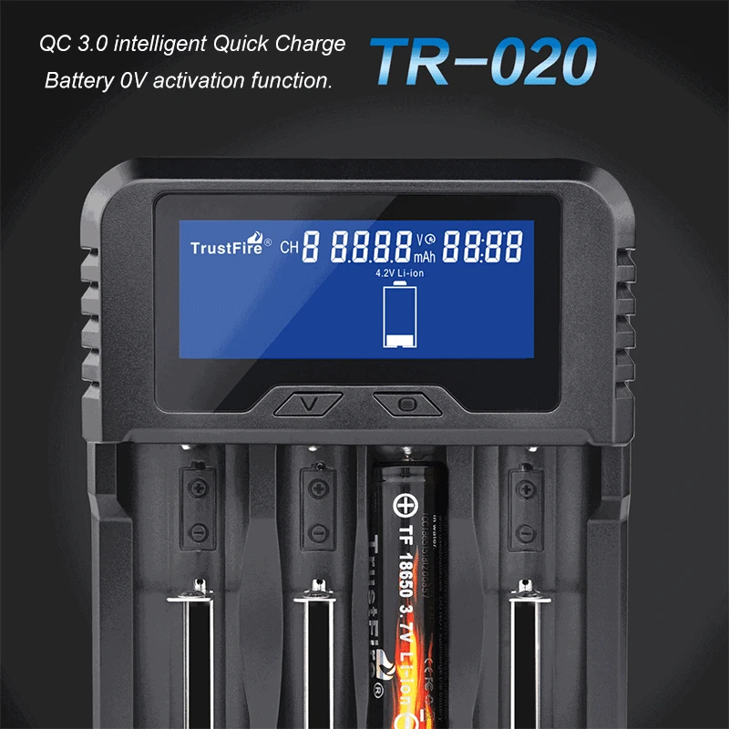 Trustfire tr-020 QC 3,0 Интеллектуальное Быстрое зарядное устройство с ЖК-дисплеем 0 В мощность активации 14500 18650 32650 зарядное устройство(без батареи