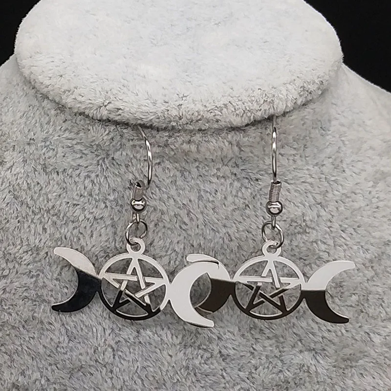 Женские серьги из нержавеющей стали в форме пятиконечной звезды в форме Солнца и Луны, серебряный цвет, серьги-капли, ювелирные изделия, серьги acero E612947