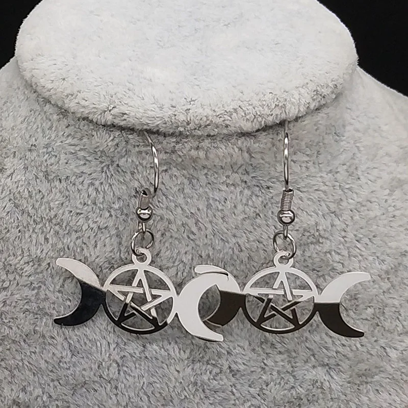 Женские сережки из нержавеющей стали с пентаграммой Sun Moon Серебристые серьги