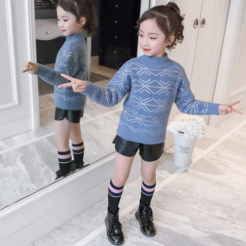 

Big Girls Sweaters 2019 New Imitation Mink Jacket Sweater 4-14 Years Warm Coat Kids Sweaters for Girls Winter Boutique Clothes