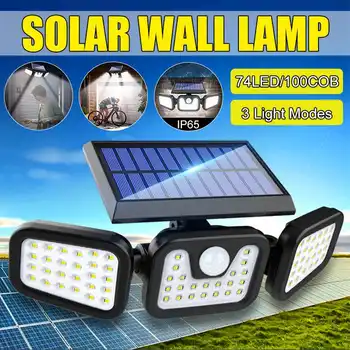

Outdoor 74 LED Solar Light Motion Sensor Light Three Heads Rotatable 100 COB Solar Induction Lamp Waterproof Wall Security Lamp