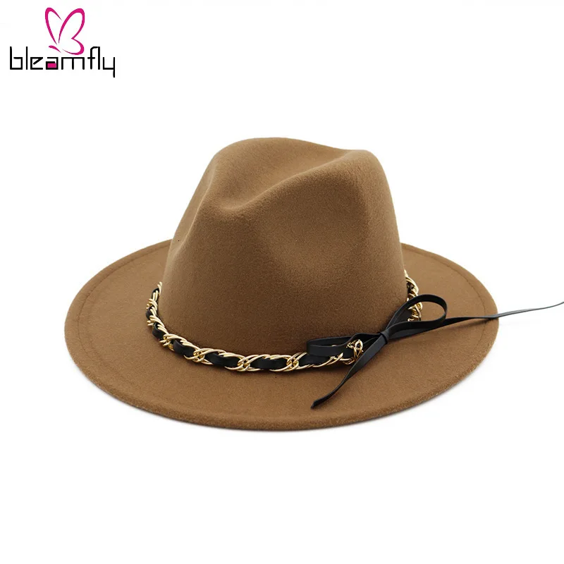 Metal Chain Bow Woolen Formal Hat Yan Ping Will Along The Wild Sir Hat