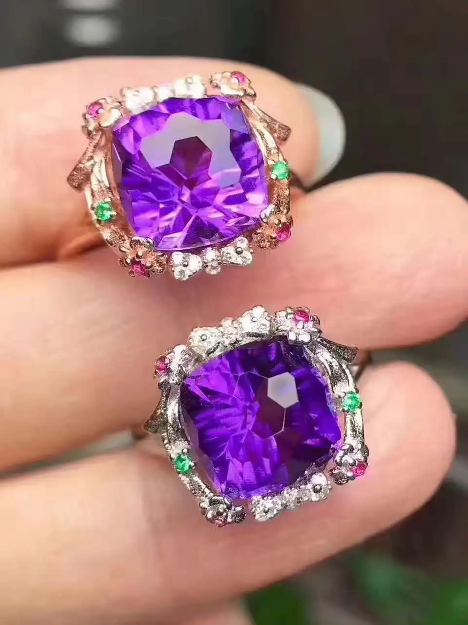 Натуральный Amthyst кольцо с драгоценным камнем 925 Серебряное обручальное Обручение