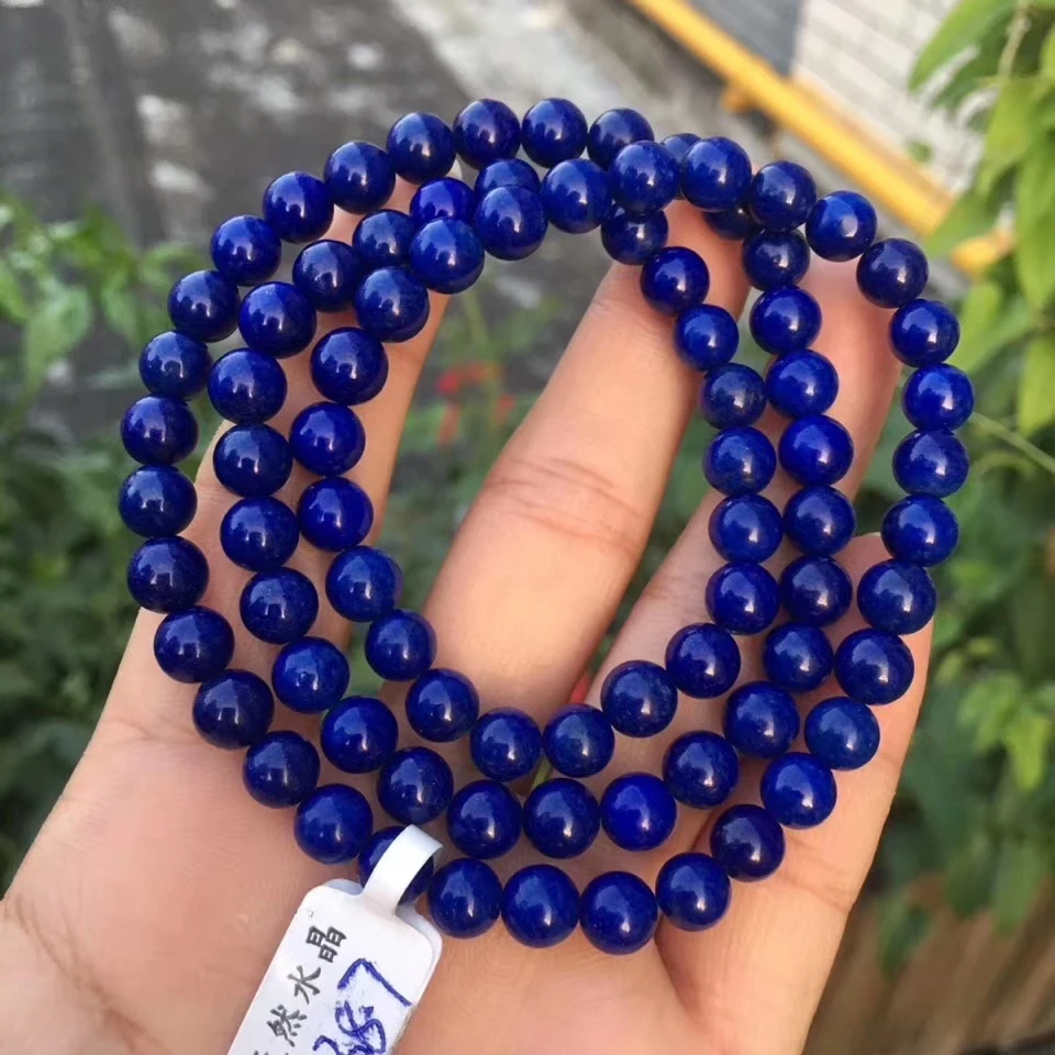 

6.8mm Genuine Natural Lapis Lazuli Bracelet Women Men Love 3 laps Stretch 108 Round Beads Luxury Crystal Bracelet Jewelry