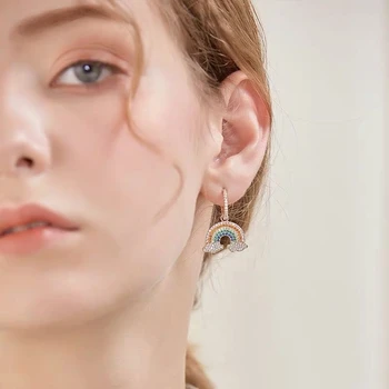 

Peixin charm rainbow asymmetric earrings Europe and the United States 2020 new micro-set color zircon is a sweet gift for women