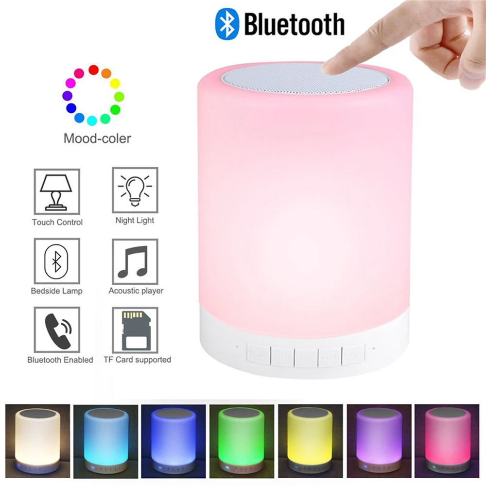 Fácil de comprender Halar Amedrentador Luz de noche colorida con altavoz inalámbrico Bluetooth, lámpara de mesa  LED de escritorio con Control táctil inteligente y portátil, con soporte  para tarjeta TF y AUX|Altavoz de subgraves| - AliExpress