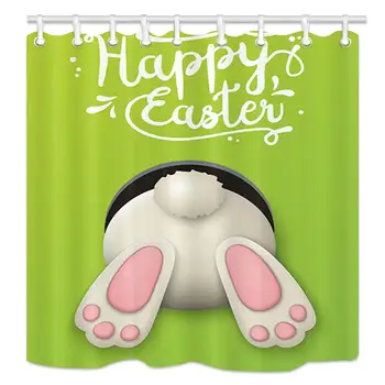 

Frohe Ostern Shower Curtains, Cartoon Easter Bunny Rabbit in Green for Spring Festival,Polyester Fabric Shower Curtain, Bathroom
