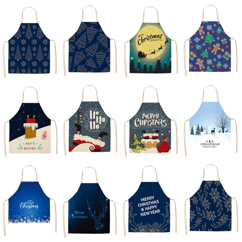 Christmas Decoration Cotton Sleeveless Apron Linen Kitchen Aprons Women Home Cooking Baking Waist Bib Pinafore 53*65cm CM1005