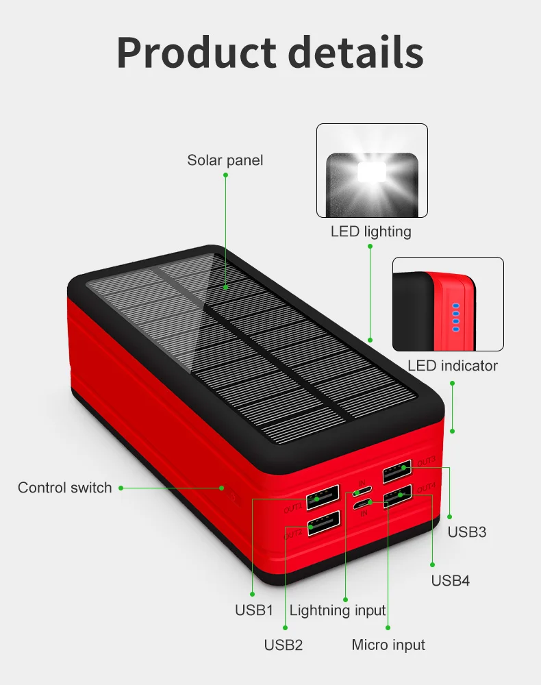 99000mAh Solar Power Bank Large Capacity Portable Charger 2USBcellphone Battery Outdoor Waterproof Power Bank for Xiaomi Samsung smart power bank