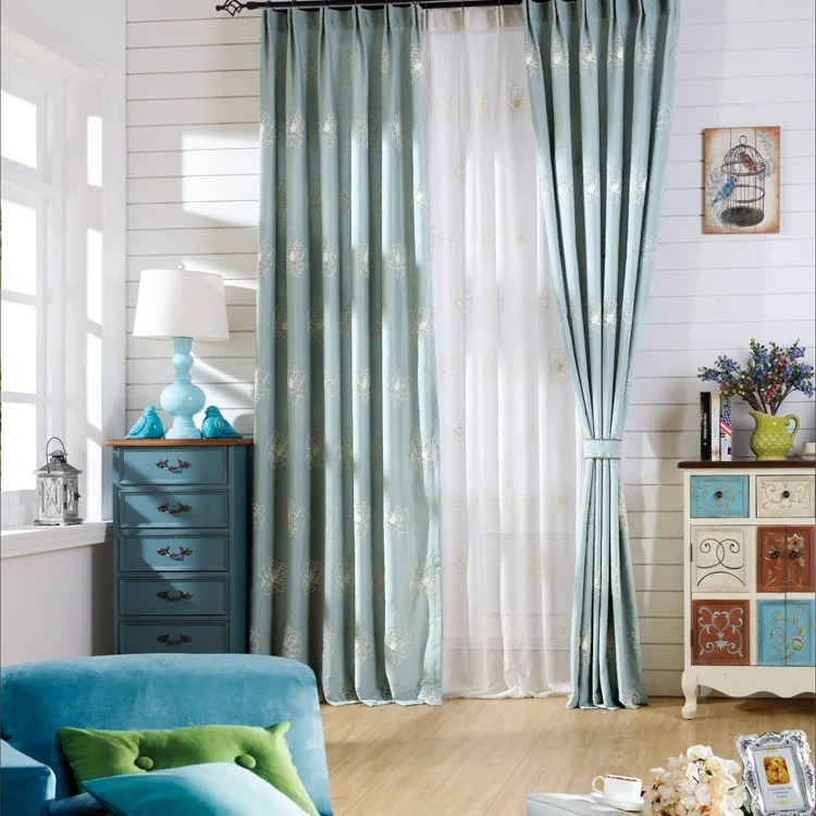 

Simple Modern Cotton and Hemp Embroidery Half-shade Curtains for Living Dining Room Bedroom.