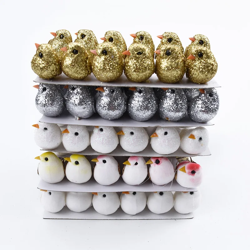 Artificial Plant Flowers 12 Pieces Golden Silver Bird Christmas Crafts Home Decor Accessories Diy Gifts Box Fridge Sticker