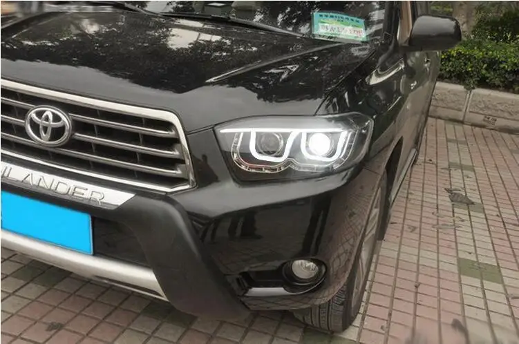 Car Styling Head Lamp Case For Toyota Highlander Headlights 2009-2011 LED Headlight U Angel Eyes DRL H7 HID Xenon bi xenon lens
