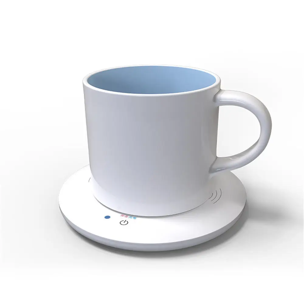 Q1 быстрая Беспроводная зарядная панель 15 Вт Зарядное устройство для док-станции 2 в 1 Забавный электрический грелка набор керамических кружек кофейная чайная чашка для iphone - Цвет: Белый