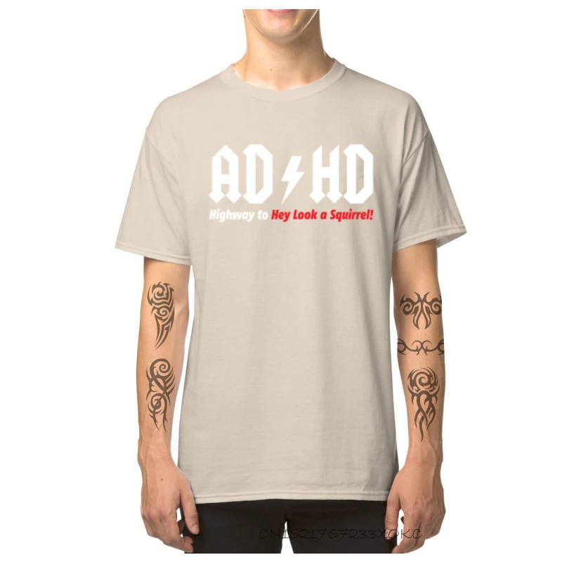 Design Fitness Tight Tshirts for Students Cotton Fabric Lovers Day Tops & Tees Design T Shirt Short Sleeve Family O-Neck ADHD Highway to Hey Look A Squirrel-929 beige