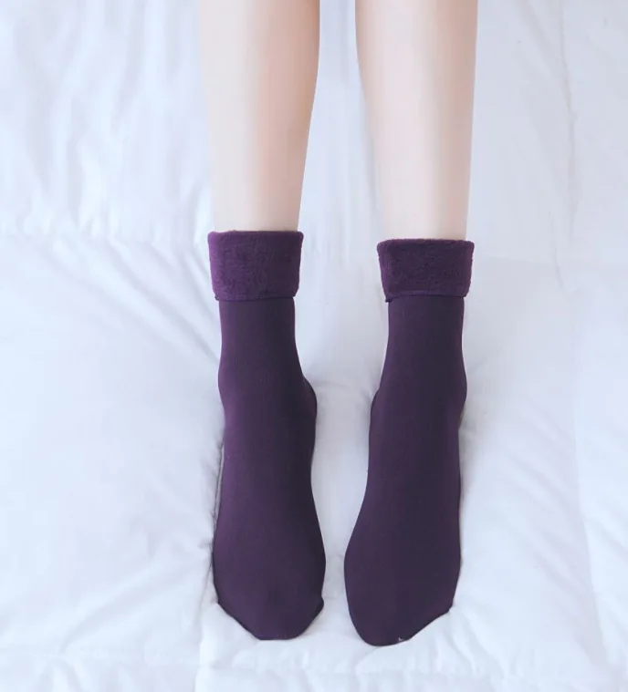 1 пара зимних теплых женских и мужских плотных теплых шерстяных кашемировых зимних носков унисекс бесшовное бархатное сапоги женские носки для сна - Цвет: purple