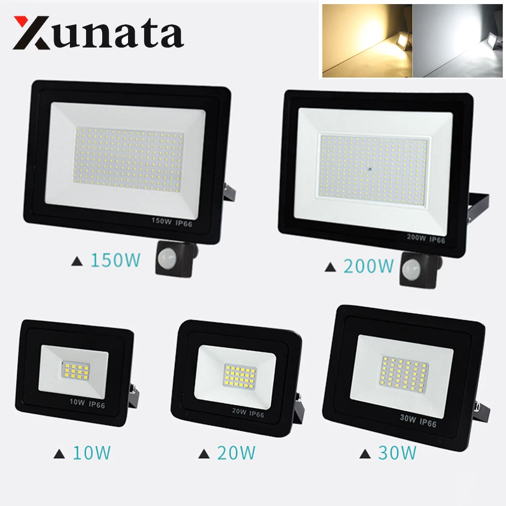 Foco LED con Sensor de movimiento PIR, iluminación de alto brillo para pared exterior, impermeable IP66, lámpara de jardín, 10W, 100W, 200W|Focos LED| - AliExpress
