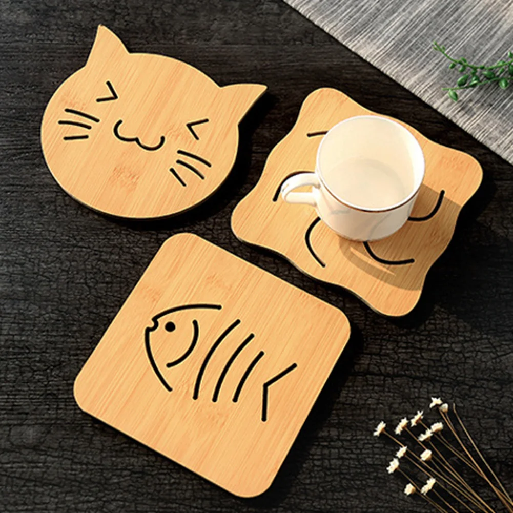 Изоляция мультфильм чашки Pad набор Coaster Нескользящие термостойкие защитные деревянные чайник практичная кухня горячие блюда чаша
