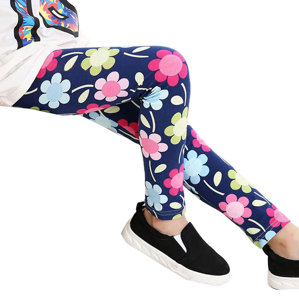 Леггинсы; зимние детские брюки; леггинсы с цветочным принтом; классические узкие брюки для маленьких девочек; одежда для маленьких девочек - Цвет: Blue