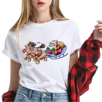 

Clothing Santa Claus T Shirt Women Fashion Merry Christmas Harajuku T-shirt Short Sleeve White Suitable All Seasons Tshirt Tops