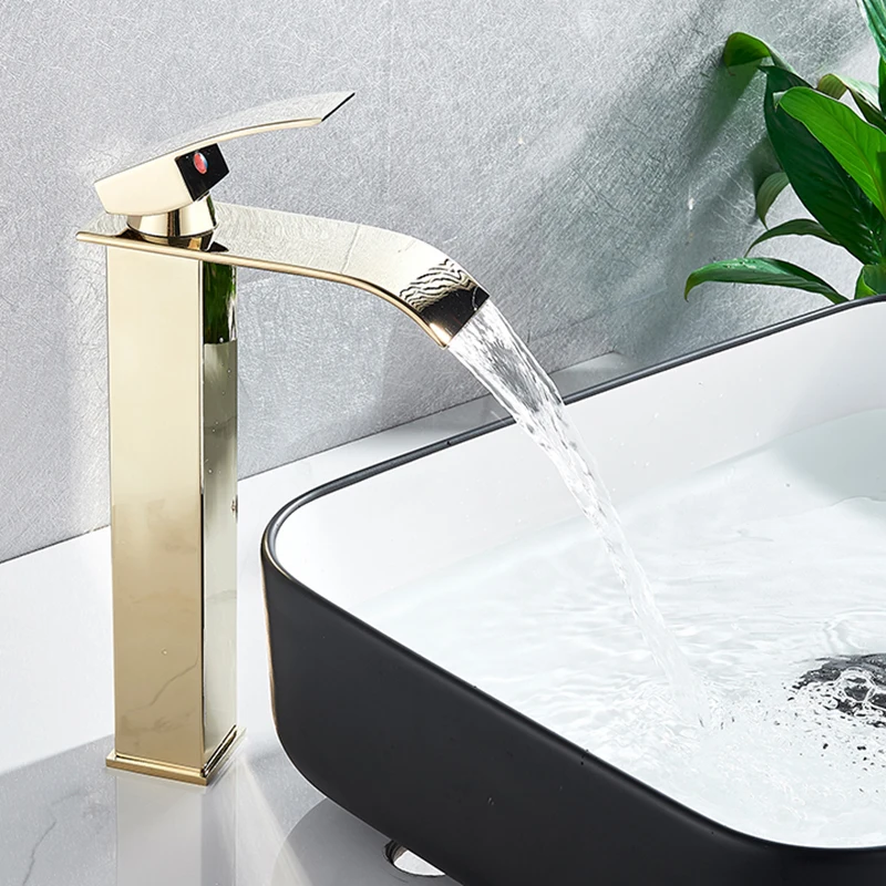 Golden B Onyzpily золотой кран для ванной комнаты Водопад носик кран для раковины водопроводный кран с одной ручкой горячая холодная вода torneira banheiro - Цвет: Golden B